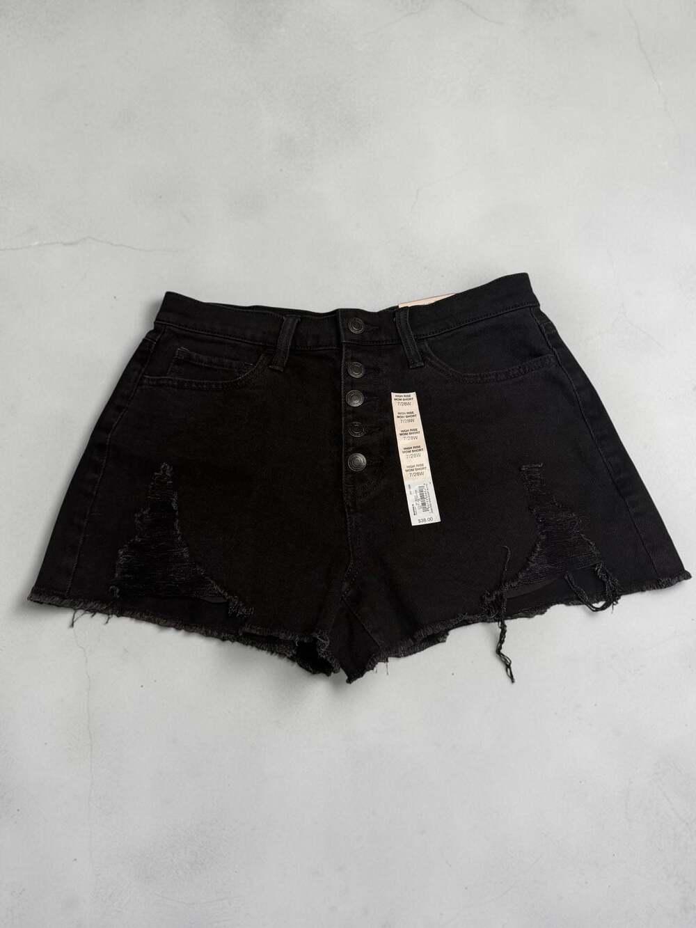 SO High Rise Distressed Mom Shorts Black Size 7/28W
